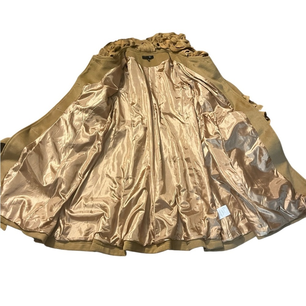 Ryu Brown Rosette Ruffle Collar Trench Coat Size Small - Picture 7 of 9